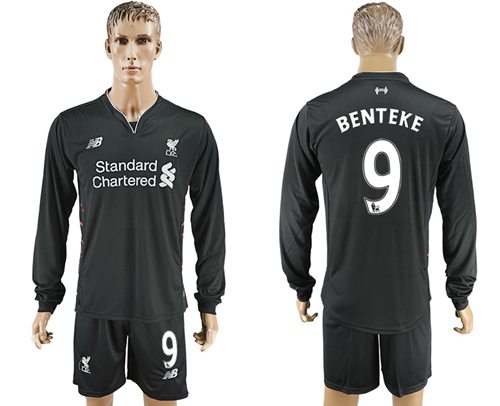Liverpool #9 Benteke Away Long Sleeves Soccer Club Jersey - Click Image to Close
